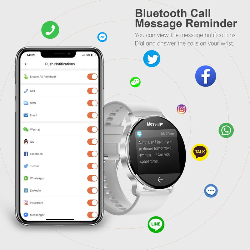 Smart Watch for Women, Bluetooth Smartwatch Make/Receive Calls With 24-hour heart rate&sleep monitor, IP68 Waterproof Fitness Tracker Watch for Android iOS, 120+ Sports Modes, 200+ Dials（Silver）