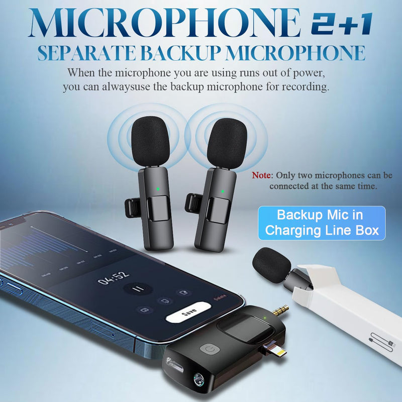 [AUSTRALIA] - 3 in 1 Wireless Lavalier Microphone for iPhone, iPad, Android, Camera,12-Hour Battery, mini Noise Reduction Recording Mic 2.4G Ultra-Low Delay, Microphone for Vlog/ TikTok/YouTube Live Stream( 3 Mic) 3MIC 