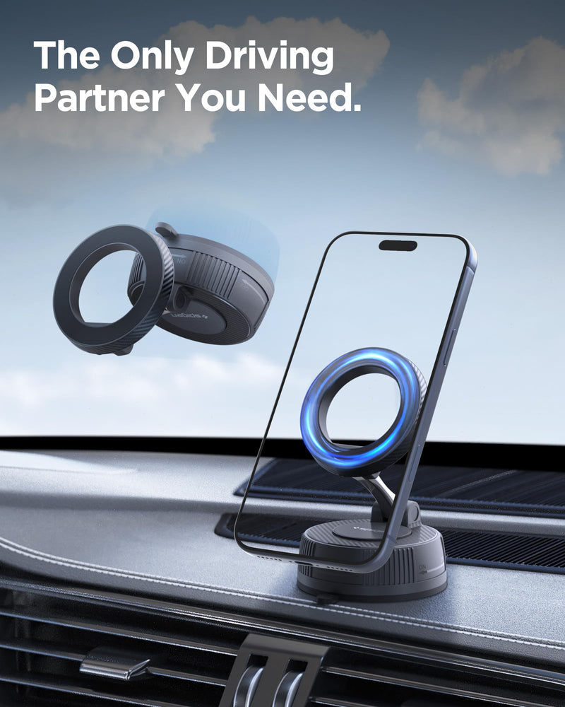 Spigen VacuumLock Magnetic Dashboard Magsafe Car Mount 360° Rotation | 360° Rotation, Strong Magnetic Hold Compatible with iPhones, Galaxy with Magnetic Cases, Pixels with Pixelsnap Ribbed
