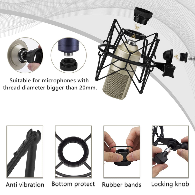 Geekria for Creators Microphone Shock Mount Compatible with MXL 770, 990, R77, TEMPO, V67G, 2006, R144 Mic Anti-Vibration Suspension Adapter Clamp Mic Holder Clip (Black/Metal)
