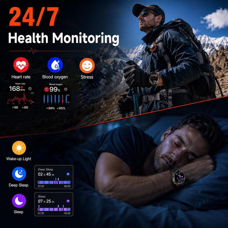 KPEP Smart Watch for Men (Answer/Make Call) - 1.53" HD Military Smartwatch | 100 Days Extra-Long Battery Life Fitness Tracker, Flashlight/100+Sports/Heart Rate/Sleep Monitor/IP68 Waterproof Android iOS
