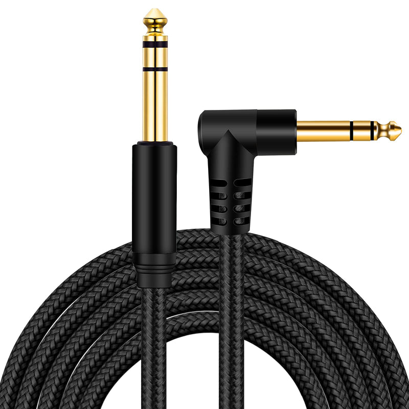 1/4 Inch TRS Instrument Cable 50Ft, 6.35mm TRS to 6.35mm TRS Stereo Audio Cable Male to Male Right-Angle-to-Straight for Electric Guitar, Bass, Keyboard,Mixer,Amplifier,Speaker,Equalizer... Black