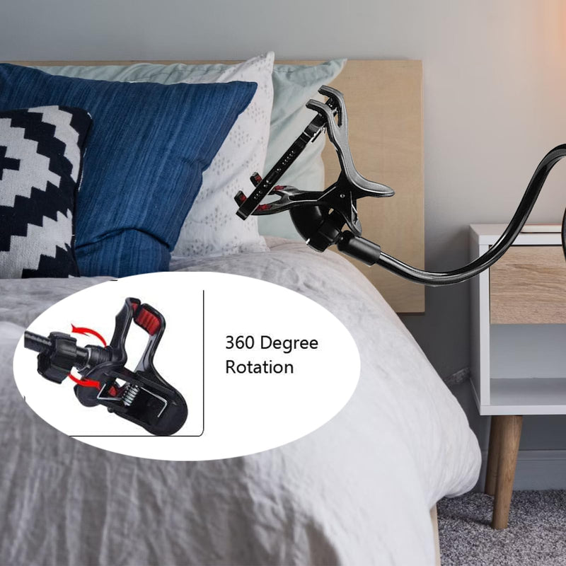 Lazy Bracket Universal 360 Degree Rotation Flexible Long Arms Gooseneck Cell Phone Holder, Adjustable Clamp Clip Desktop Bed Mobile Phone Stand for Bedroom, Office, Kitchen (White) White