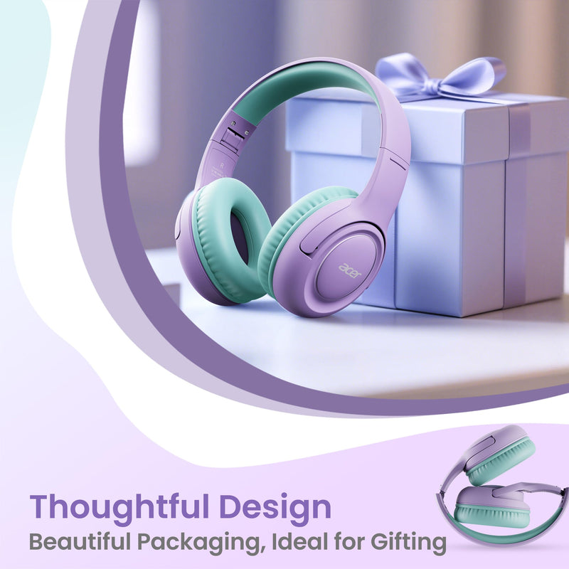 [Purple Green+Blue Red] Kids Headphones Wired for School - Over-Ear 85/94dB Volume Limiter, 3.5mm Jack Foldable Stereo Sound Headset for Toddlers Girls Boys Travel Learning Entertainment Tablet Kind