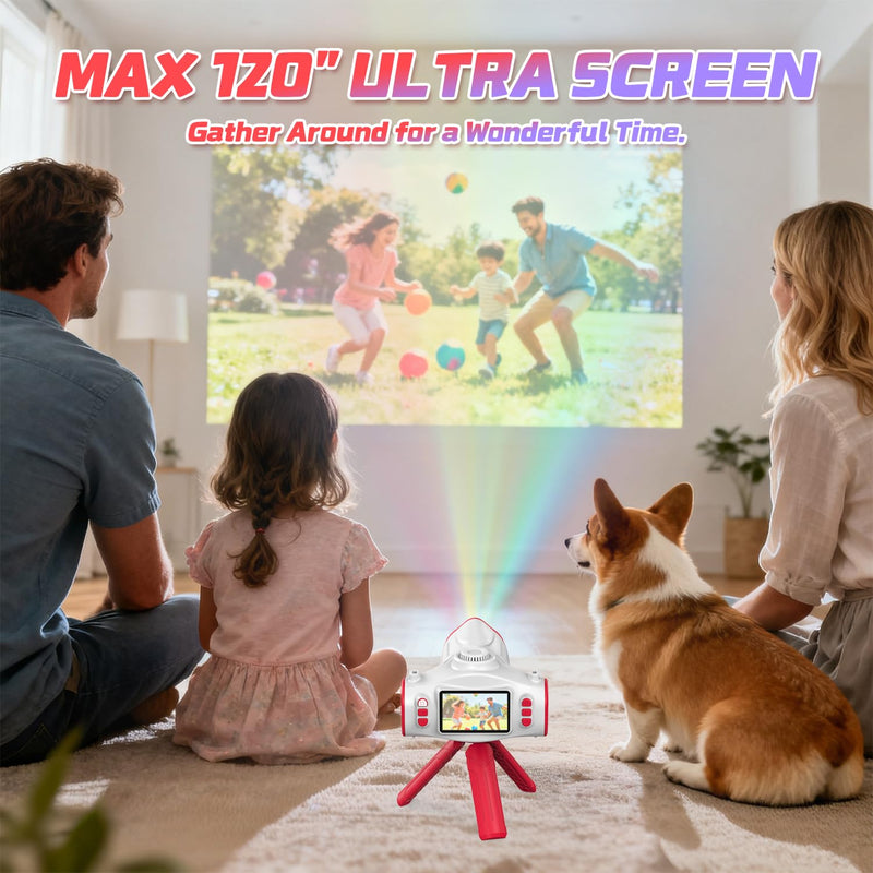Kids Camera with Projector, Big Screen 1080P Photography Kids Recorder with Tripod, Lanyard, 32GB Kids Video Vlogging Camera for Age 3-12, Christmas Birthday Gifts Toys for Boys Girls, White