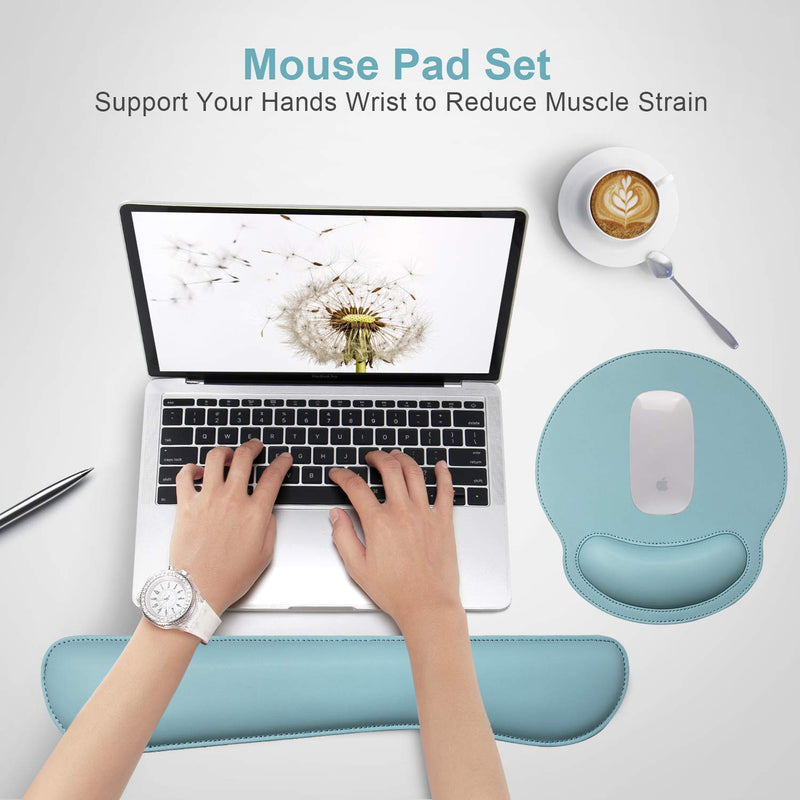 Ergonomic Mouse Pad Set Keyboard Wrist Rest Pad and Mousepads with Wrist Support,iVeze Pu Leather Memory Foam Lightweight Comfortable Mouse Pads for Home Office Efficient Working, Blue