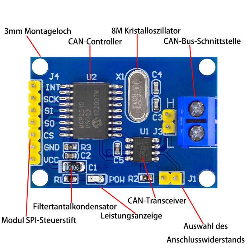 [AUSTRALIA] - GERUI 5 Pieces CAN-Bus Shield MCP2515 Bus Module SPI Protocol for Arduino SCM 51 MCU ARM Controller with TJA1050 DC 5V Power Supply Converter Development Board 