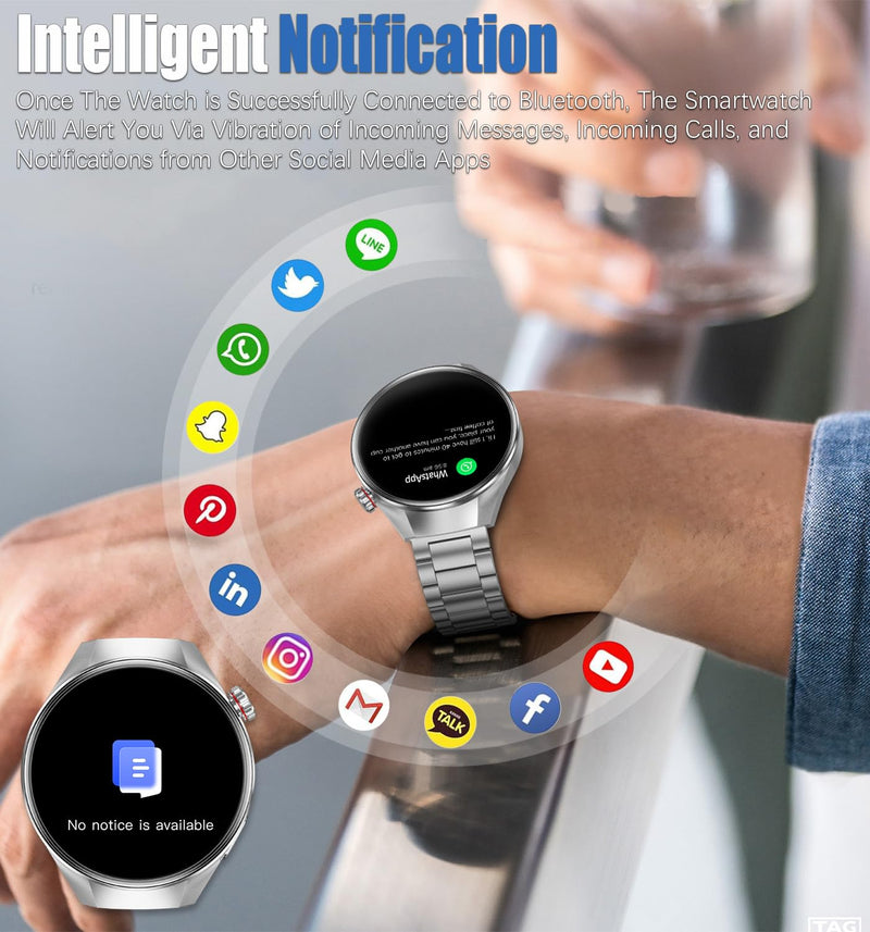 Mens Smartwatch 1.75" AMOLED Bluetooth Calls Heart Rate & Blood Oxygen Sleep Monitor Fitness Tracker IP67 Waterproof Smart Watch for Men Compatible with Android iOS Voice Assistant (Silver RT-G5Plus) Silver RT-G5Plus