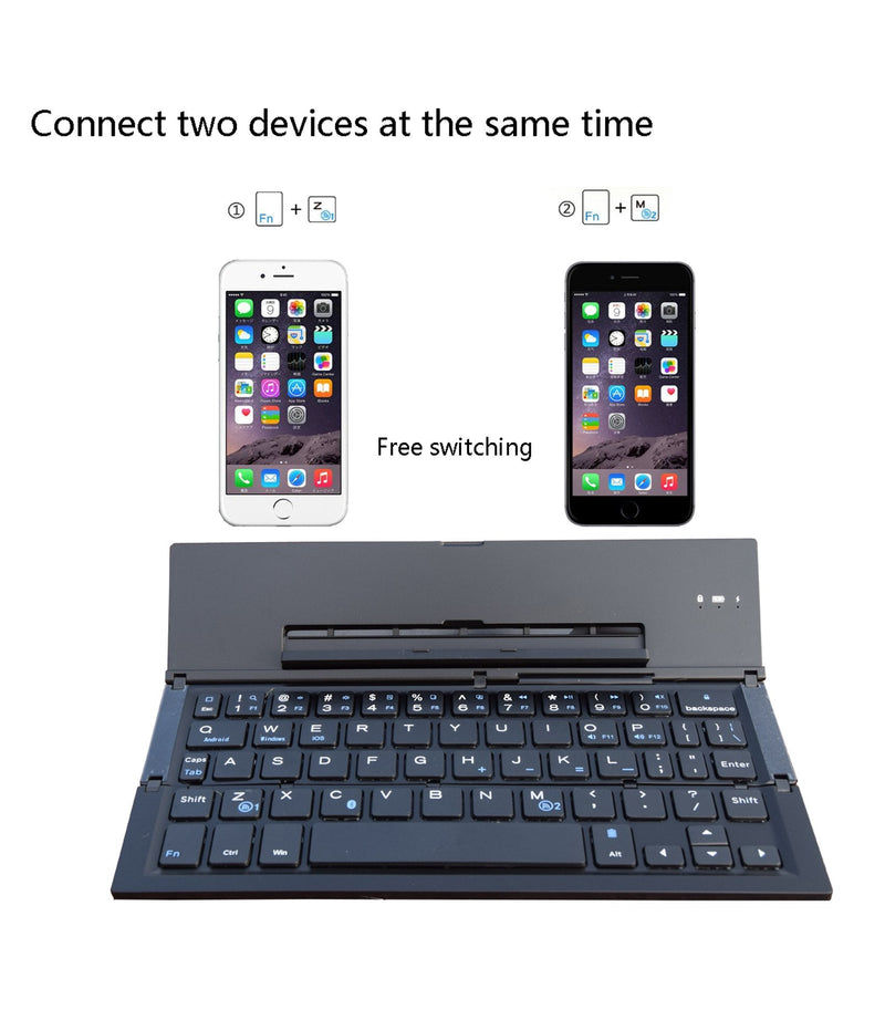 Folding Bluetooth Keyboard,Geyes Foldable Wireless Keyboard with Portable Pocket Size, Aluminum Alloy Housing, for iPad, iPhone,Android Devices, and Windows Tablets, Laptops and Smartphones Black