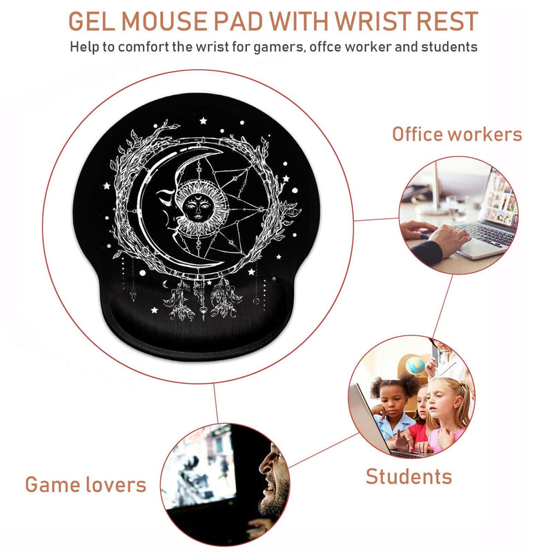 Ergonomic Mouse Pad Wrist Support and Cute Coffee Coaster, Celestial Theme Sun with Crescent Moon Design Wrist Rest Mousepad, Pain Relief Wrist Mouse Pads for Computer Laptop Home Office Bos-wrist Mp-15
