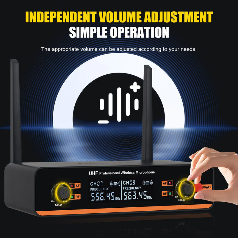 D20 Professional Wireless 2 Handheld VHF 230-250 MHZ Microphone System 100m distand for Karaoke,Party, Speech (D20-2) D20-4