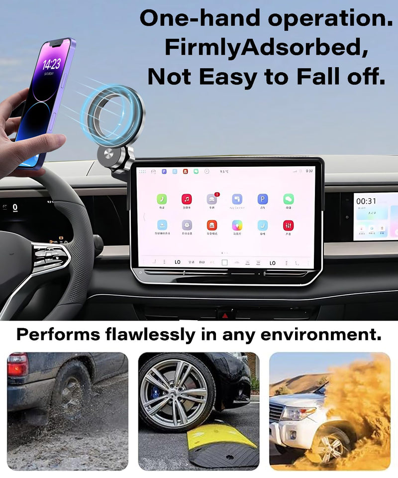 Car Phone Holder for 2025-2026 Volkswagen VW Tiguan 15" Screen Accessories | MagSafe Strong Magnets Clip-On Cell Phone Mount, 360° Rotatable Hands-Free Holder, Not Block Air Vents fit for 2025-2026 VW Tiguan (15 Inch Screen)
