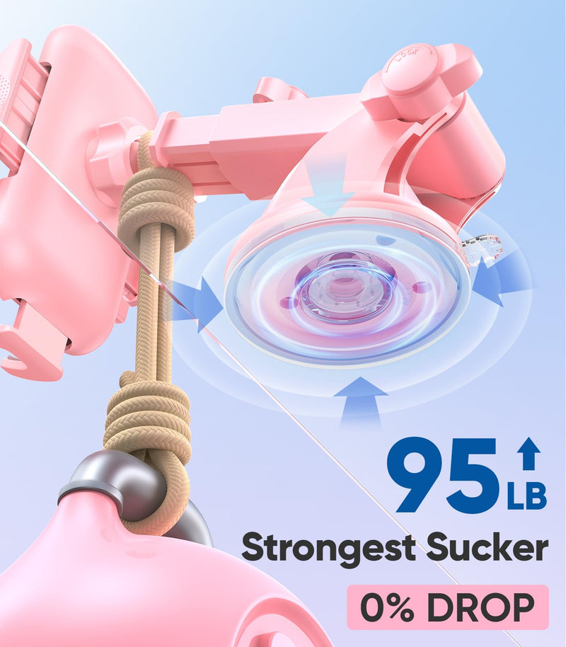 VICSEED Stable Car Phone Holder [Upgraded Strongest Suction, Won't Break] | Military-Grade Cell Phone Mount for Dash/Windshield/Vent/Truck/Boat, Universal for Big iPhone Android with Thick Cases, Pink Hot Pink