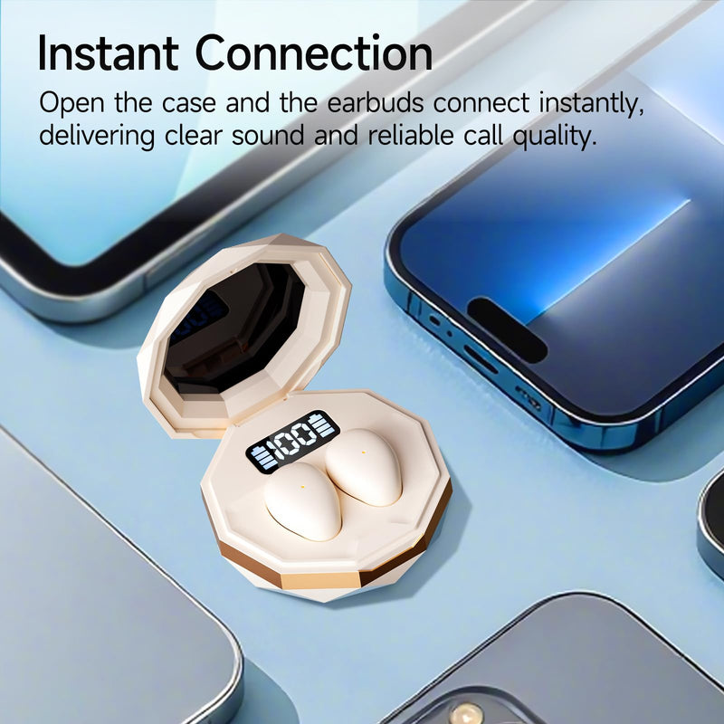 Sleep Earbuds Bluetooth 6.0, Mini Sleep Earbuds for Side Sleeper | Wireless Hidden Earbuds with LED Screen for Small Ears Sleeping / Working / Relaxing(Beige) Beige