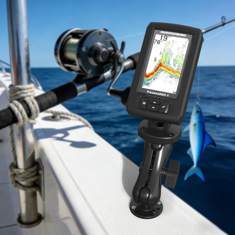 Aluminum Alloy Fish Finder Mount with C Size 1.5" Ball Rectangular Plate & Round Base, 5.19" Arm Marine Electronic Mount Compatible with Garmin,Humminbird Kit (Black)