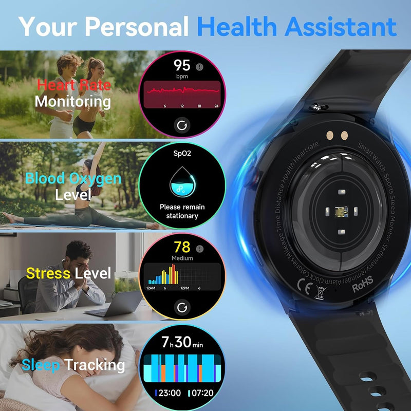 Health Smart Watches for Women Men - 1.43" Fitness Watch with eart Rate, Blood Oxygen, Blood Pressure, Sleep and Stress Health Monitor, Call, SOS, 110+ Multisport Mode, Watch for Android & iOS