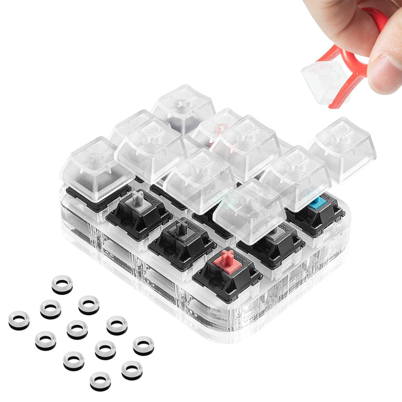 Griarrac Cherry MX Switch Tester 12-Key Mechanical Keyboard Sampler Switch Testing Tool with Keycap Puller and 24 O Rings, 40A-L & 40A-R (Printed PBT Keycap Include Linear Gray)