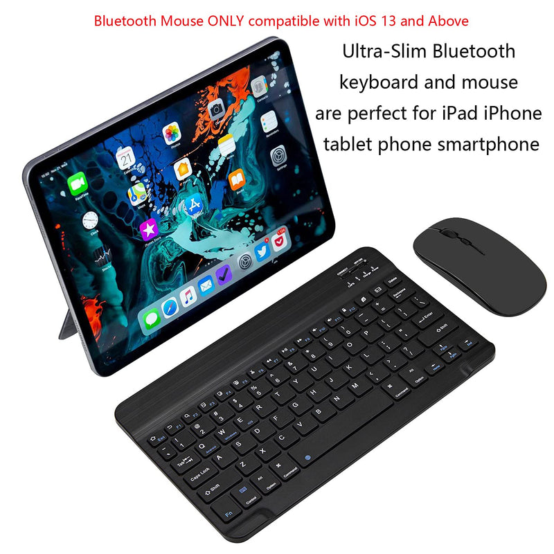 Ultra-Slim Bluetooth Keyboard and Mouse Combo Rechargeable Portable Wireless Keyboard Mouse Set for Apple iPad iPhone iOS 13 and Above Samsung Tablet Phone Smartphone Android Windows (Black) Black