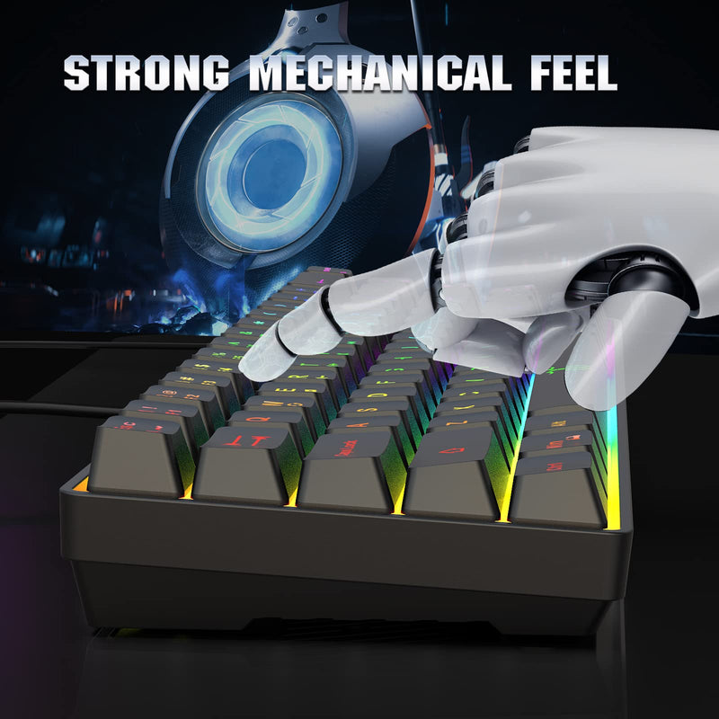 Snpurdiri 60% Gaming Keyboard, Rainbow Backlit Mini Keyboard,Built-in Steel Plate, Membrane Keyboard but Super Mechanical Feel for Windows PC Gamers(68 Keys, Black Rainbow) Black(Rainbow)