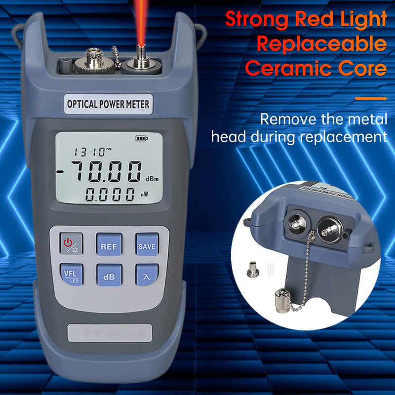Fiber Optical Power Meter with 10Km Light Source SC FC Connector, -70~10dBm, 10 Optic Wave Length, Optic Test Equipment for CCTV Communication Engineering