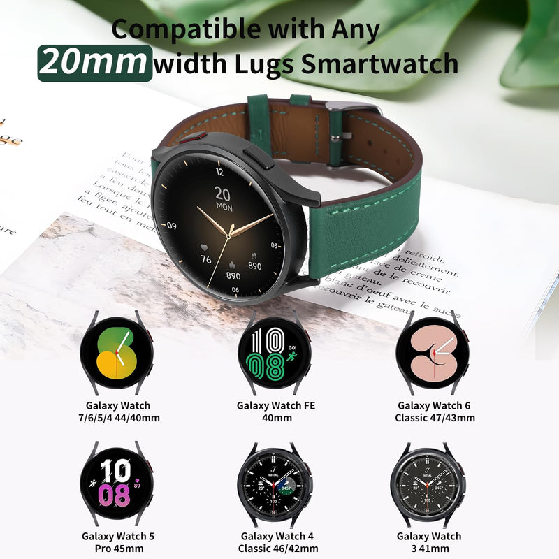 2 Pack Leather Band Compatible with Samsung Galaxy Watch(Green and Yellow) 46mm,Watch 3 45mm,Gear S3 Frontier Classic,22mm 20mm Watch Band for Women Men