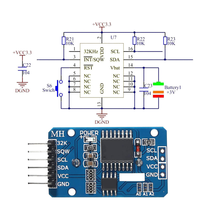[AUSTRALIA] - APKLVSR Real-Time Clock RTC Module Compatible with I2C Real Time Clock, Clock Module I2C RTC Module for Arduino and RPi with Battery (Pack of 6) 