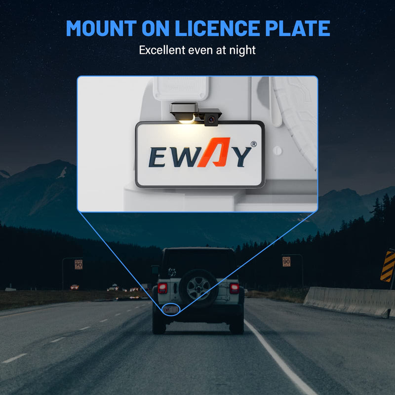 EWAY Safety Backup Rear View Camera for Jeep Wrangler 2007-2018 Reverse Reversing License Plate Camera & for Jeep Wrangler JK Backup Camera Video in-Dash Radio Wire Input Harness AV Plug to Display