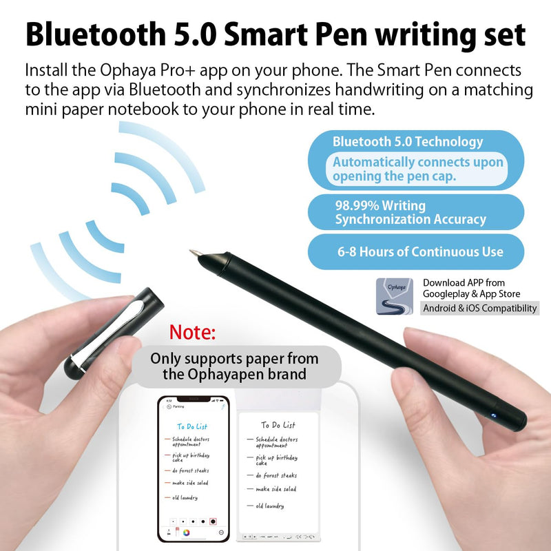 Ophayapen Smart Pen+Mini notebok, Digital Pen Real-time Sync for Digitizing, Storing, and Sharing Notes, Ideal Smart Pen for Note Taking, Drawing, Classroom, Offices, Compatible with Android and iOS