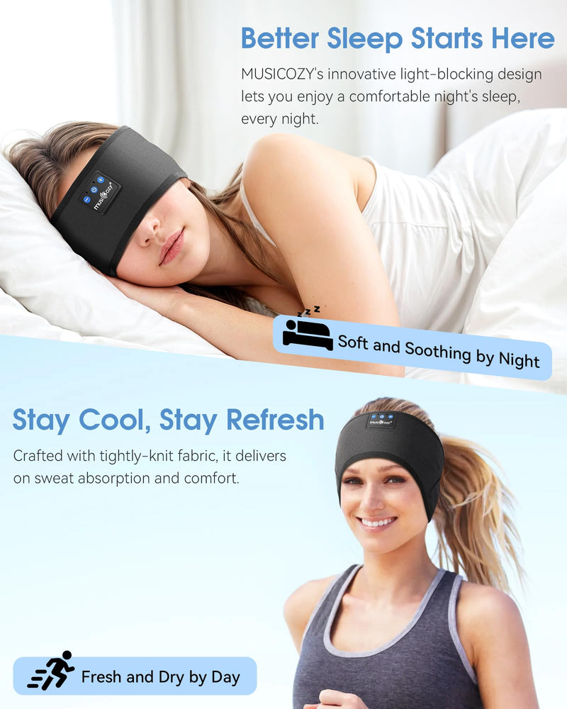 MUSICOZY Sleep Headphones Bluetooth Headband Wireless Music Headband Headphones, Earbuds for Side Sleepers Women Men Workout Running Travel Yoga Cool Gadgets Unique Gift 2 Pcs