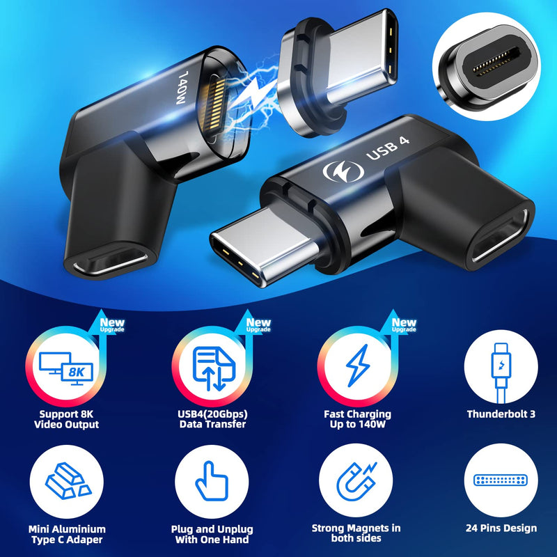 140W Straight + 140W 90 Degree USB C Magnetic Adapter - 4 Pack