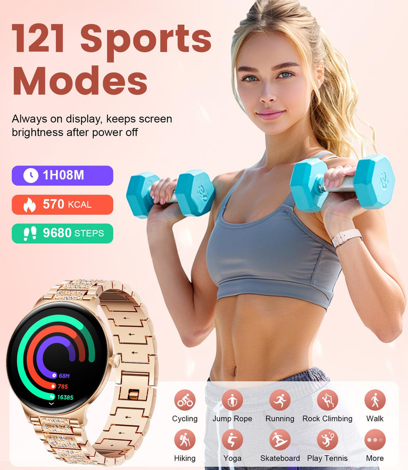 LIGE Smart Watch for Women(Dial/Answer Calls), 1.43" AMOLED HD Display, 100+ Sport Mode Fitness Tracker, IP68 Waterproof/Sleep Smartwatch Womens, Ladies Smart Watches for iOS Android Gold