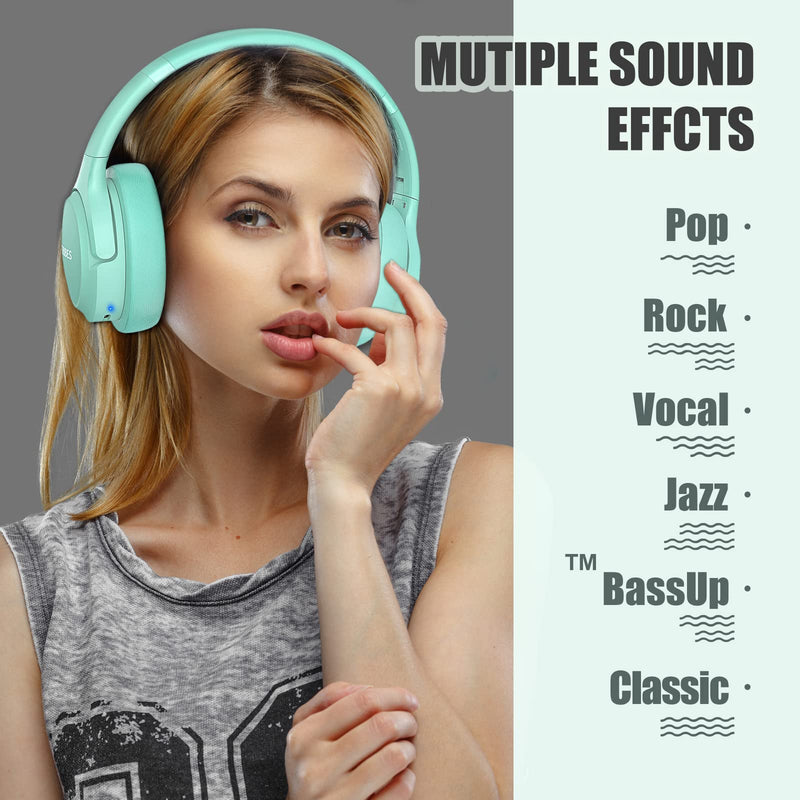 Bluetooth Wireless Headphones Over Ear,BERIBES 65H Playtime and 6 EQ Music Modes with Microphone,HiFi Stereo Foldable Lightweight Headset, Deep Bass for Home Office Cellphone PC Etc.(Green) Green
