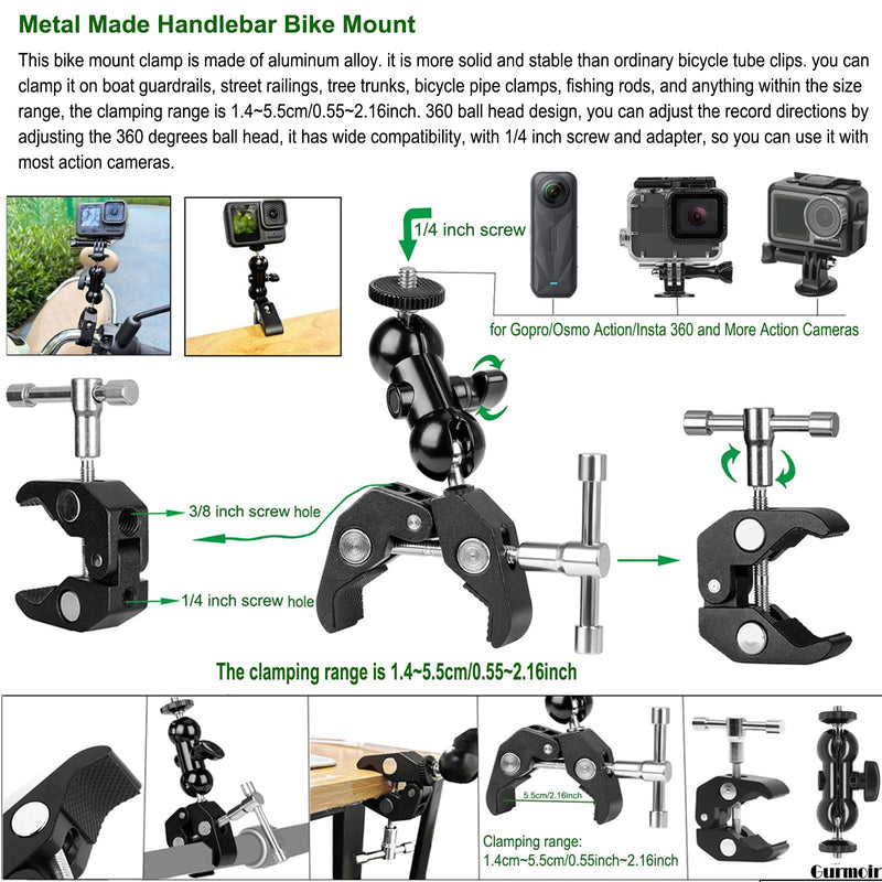 [AUSTRALIA] - Gurmoir Action Camera Motorcycle Mount Kit with Magnetic Base for Gopro Hero 13 12 11 10 9 8/DJI Osmo Action 6/5 pro/4/Insta360 X5/X4/3/Go Pro Mini/Max/Max 2 