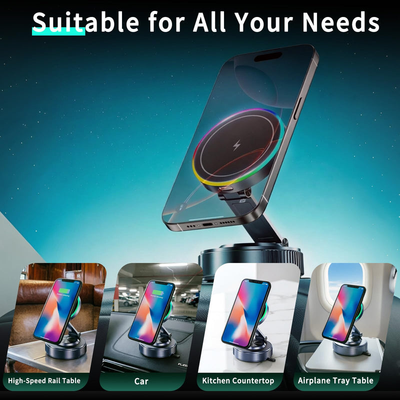 for MagSafe Car Mount Charger, 15W Magnetic Wireless Car Charger, 360° Adjustable Car Phone Holder, Strong Magnetic, Vacuum Magnetic Phone Holder with Nano Adhesive Base for iPhone 17-12 & Android