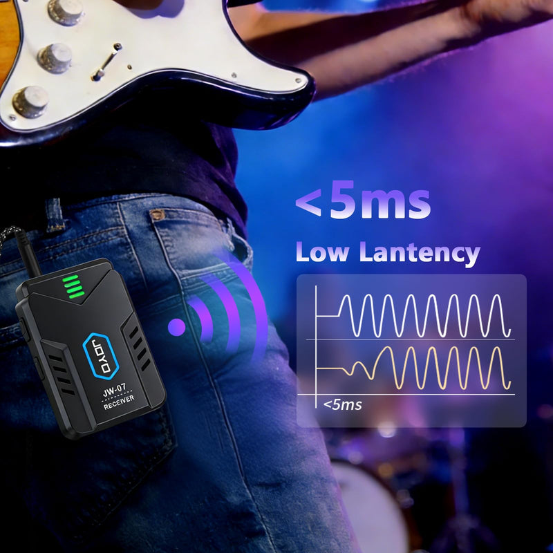 JOYO Wireless in Ear Monitor System Upgraded 2.4G Mono Rechargeable IEM Transmitter Clip on Receiver Auto Pairing for Singer Practice Rehearsal and Small Live Use (JW-07 New Version)