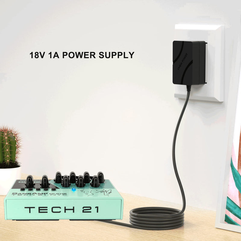 18 Volt Power Supply Replacement for Guitar Pedal Board 18V 1A DC Regulated Power Supply Center Negative Plug
