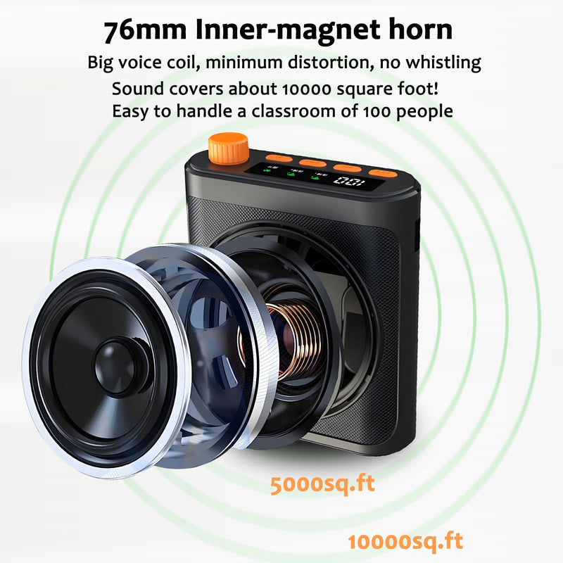 [AUSTRALIA] - Voice Amplifier Wireless Microphone with Magnetic Lavalier, Bluetooth Voice Amplifier for Teachers with 2 Mic, Rechargeable Portable Microphone Speaker for Classroom, Yoga, Meetings, Speeches 