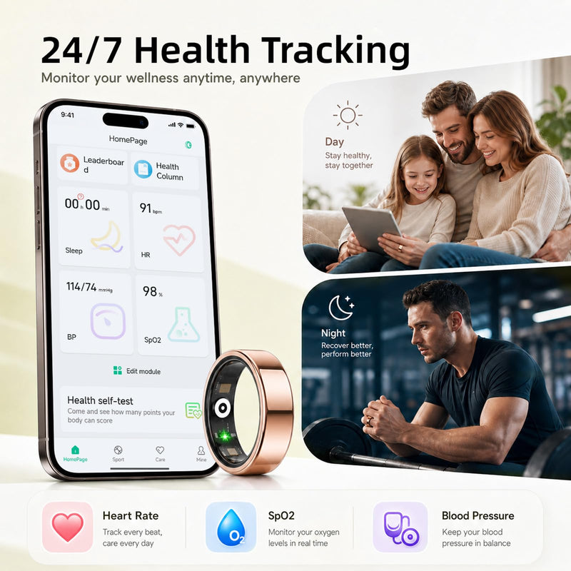 Smart Ring for Women & Men, IP68 Waterproof Fitness Tracker Ring with Heart Rate, Blood Oxygen & Sleep Monitor, Health Tracker Ring Compatible with iOS & Android, No Subscription Fee (#7) #7