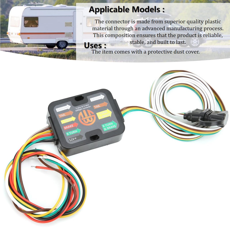 60 Inch LED Wiring Converter with Dust Cover Stable Design 4 Way T Connector Universal 3 Way to 2 Way T Tail Light Converter for Vehicle