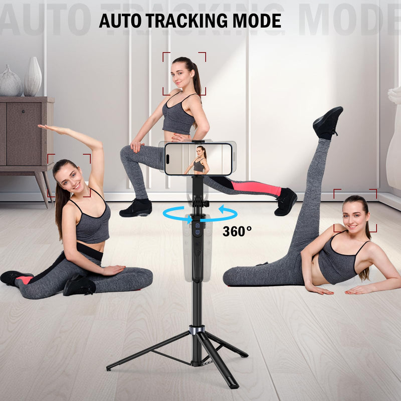 Auto Face Tracking Tripod 360 Rotation with Stand, No App,Phone Camera Holder with Remote and Gesture Control, Built-in Tracking Camera Selfie Stick for Live Vlog Streaming Video Tiktok