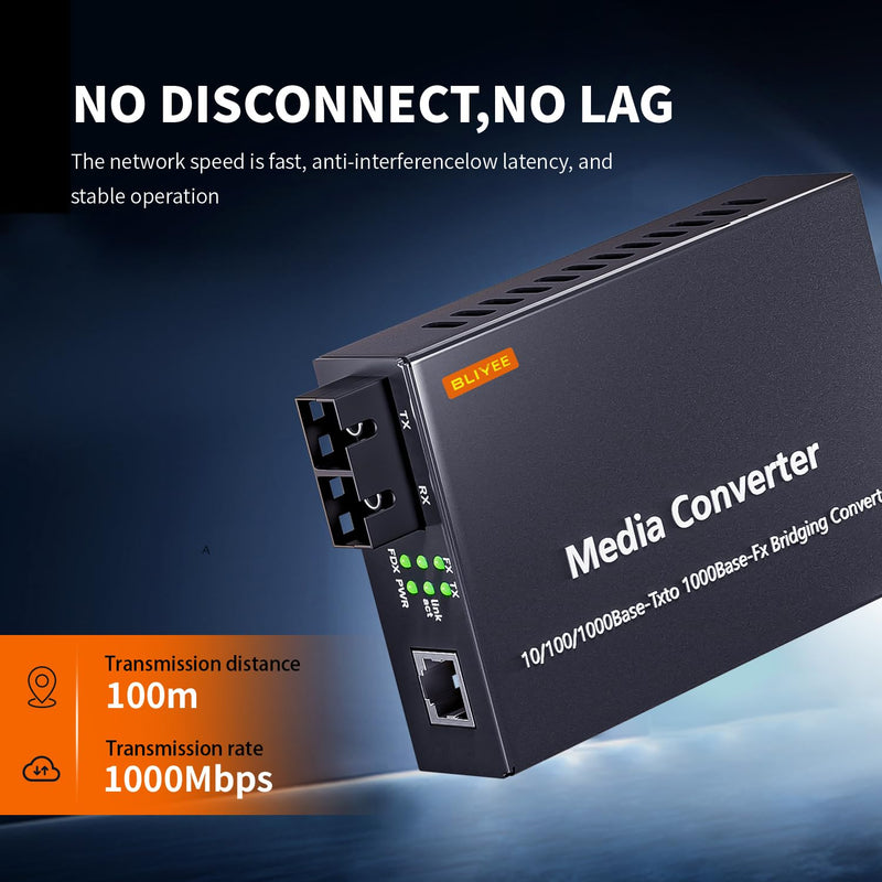 Gigabit SingleMode Fiber to Ethernet Media Converter, Dual SC Fiber, 1000Base-LX to 10/100/1000Base-Tx Gigabit SMF Fiber SC to Copper RJ45 Ethernet Converter, up to 20km, UL Certified Gigabit Single Mode Fiber to Media Converter