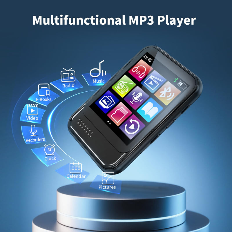 Bluetooth MP3 Player, Portable Music Player with FM Radio, Voice Recorder, Ebook Digital Audio Player with 16GB Internal Memory Support TF Card up to 512GB 1.8" Black