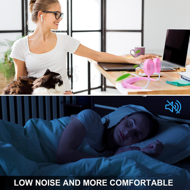 Portable Hanging Neck Sports Fan, Hands Free Personal Wearable Fan-USB Rechargeable Headphone Neckband Fan,3 Speeds,2000mAh,360 Degree Free Rotation Fit for Outdoor Office and Kitchen Pink