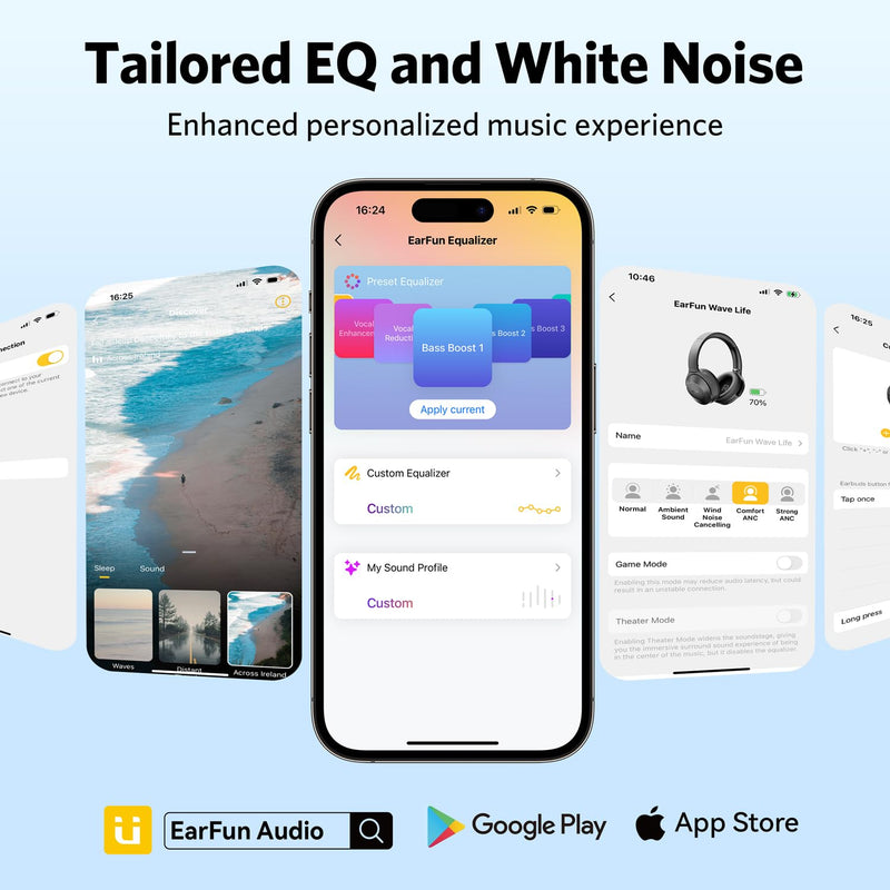 EarFun Wave Life Hybrid Active Noise Cancelling Headphones, Bluetooth 5.4 | Wireless Over Ear Headphones, 4 Mics AI Clear Call, Deep Bass, 60H Playtime, Comfortable Fit, Custom EQ Multipoint Connection