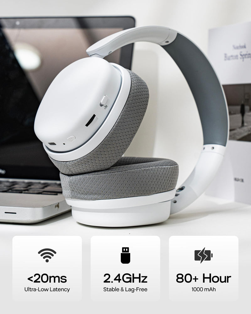 EPOMAKER X Aula G7 Pro Wireless Gaming Headset, Dual Mode BT5.3 & 2.4GHz, 7.1 Surround Sound, 80+ Hour Battery, RGB Light, with Noise Canceling Mic for PS5, PS4, Switch, PC (White) White