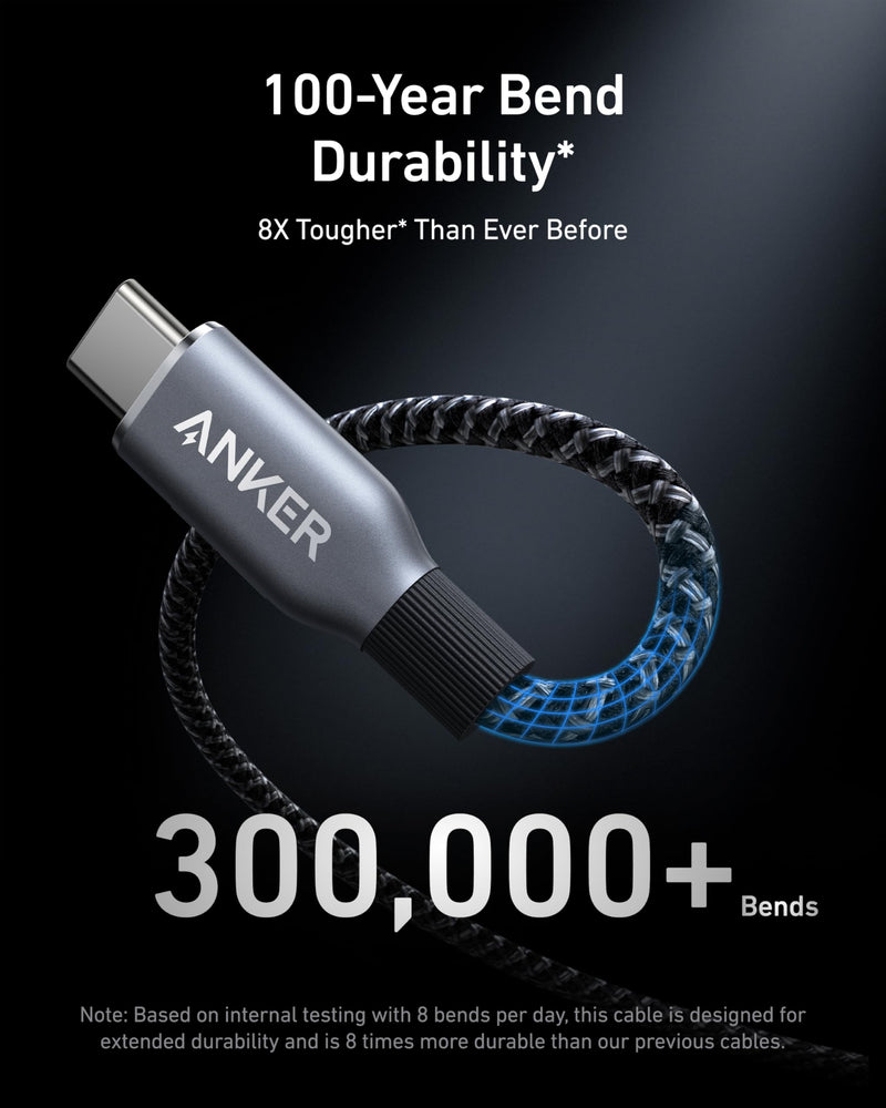 Anker Prime USB C to USB C Cable, 240W Fast Charging Cord, Upcycled-Braided Nylon with 100-Year Bend Durability for iPhone 17 Series, MacBook, Galaxy S24(1 FT) (Pack of 2)