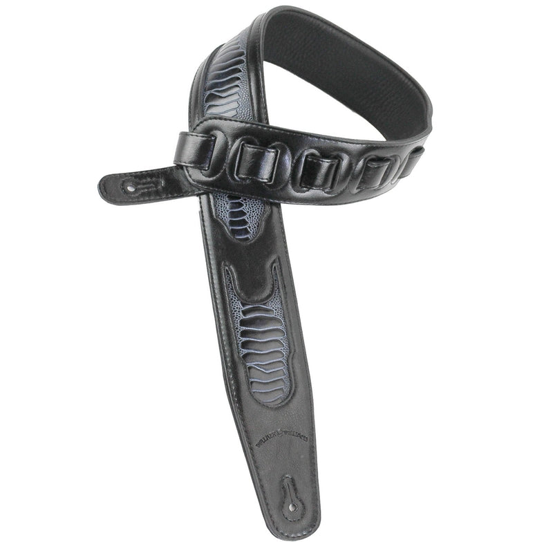Walker & Williams GC-21 Gloss Black Leather Handmade Guitar Strap with Armadillo Inserts And Padded Back For Acoustic, Electric, And Bass Guitars