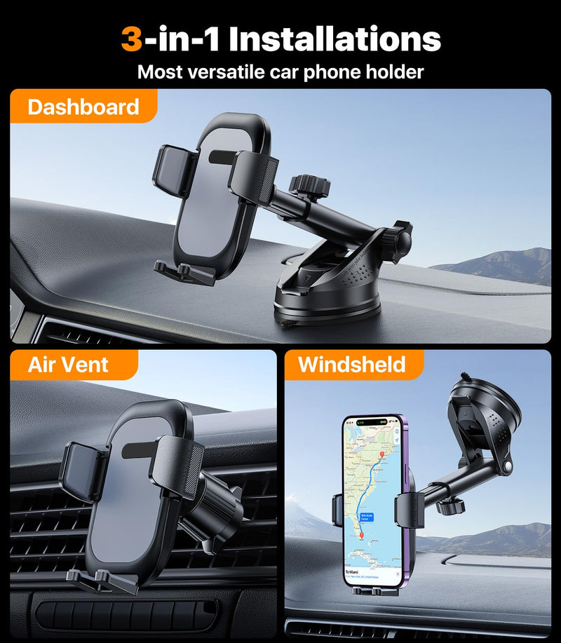 hitolza Ultra Stable Phone Holders for Your Car [Powerful & 360 Adjustable Suction Cup] Universal Car Phone Holder Mount Long Arm Flexible Car Mount for Dashboard Windshield Air Vent All Phone Case Gray
