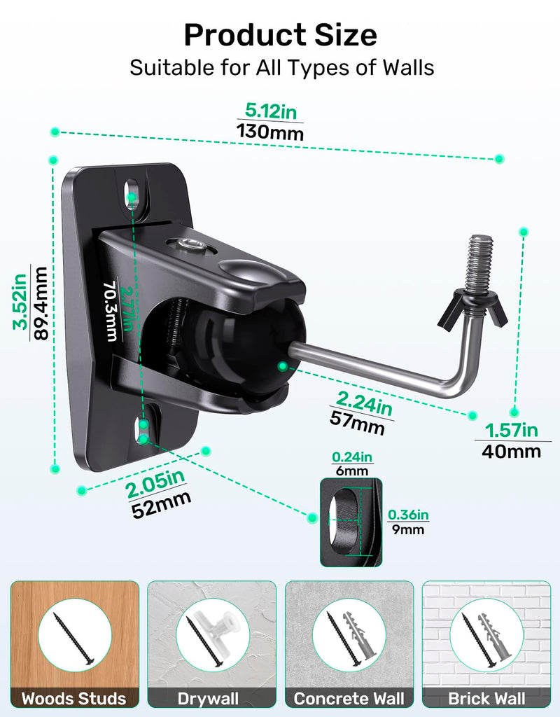 Speaker Ceiling Mount for Satellite Speaker, Tilt and Swivel, 2 Pack | Tilts 60 Degrees and Swivels 360 Degrees, 1/4"-20 M4 M5 Thread Universal Bracket, Ideal for Rear Surround Sound, Easy Install