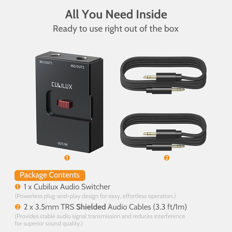 [AUSTRALIA] - Cubilux 3.5mm Audio Selector, Bidirectional 2-In-1-Out or 1-In-2-Out 1/8-in TRS Headphone Switcher, Ultra-Compact Aluminum Case Passive Toggle A/B AUX Switch Box for PC 